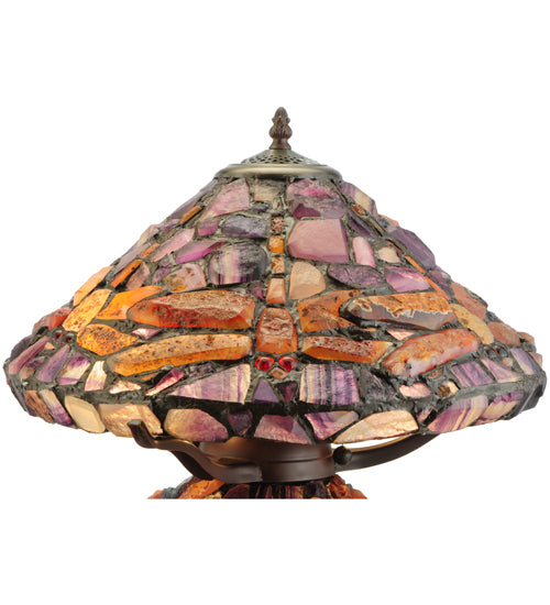 Meyda Lighting Dragonfly 19" 2-Light Mahogany Bronze Agata Table Lamp With Multi-Colored Shade Glass