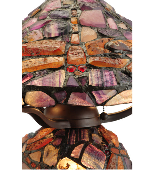 Meyda Lighting Dragonfly 19" 2-Light Mahogany Bronze Agata Table Lamp With Multi-Colored Shade Glass