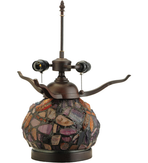Meyda Lighting Dragonfly 19" 2-Light Mahogany Bronze Agata Table Lamp With Multi-Colored Shade Glass