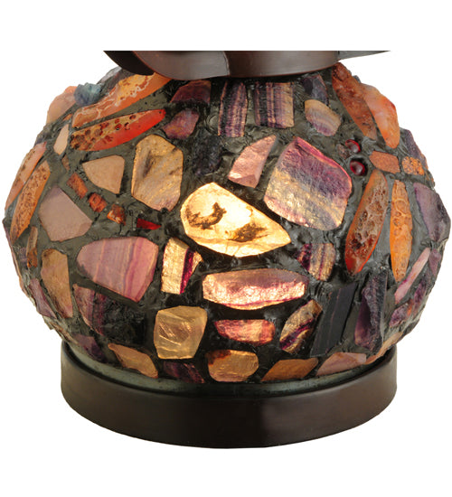 Meyda Lighting Dragonfly 19" 2-Light Mahogany Bronze Agata Table Lamp With Multi-Colored Shade Glass