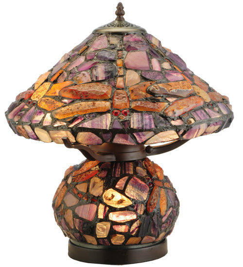 Meyda Lighting Dragonfly 19" 2-Light Mahogany Bronze Agata Table Lamp With Multi-Colored Shade Glass