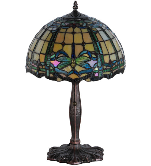 Meyda Lighting Dragonfly 19" Mahogany Bronze Trellis Accent Table Lamp With Multi-Colored Shade Glass