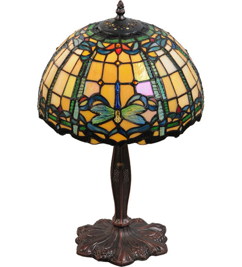 Meyda Lighting Dragonfly 19" Mahogany Bronze Trellis Accent Table Lamp With Multi-Colored Shade Glass