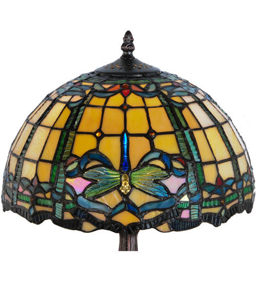 Meyda Lighting Dragonfly 19" Mahogany Bronze Trellis Accent Table Lamp With Multi-Colored Shade Glass