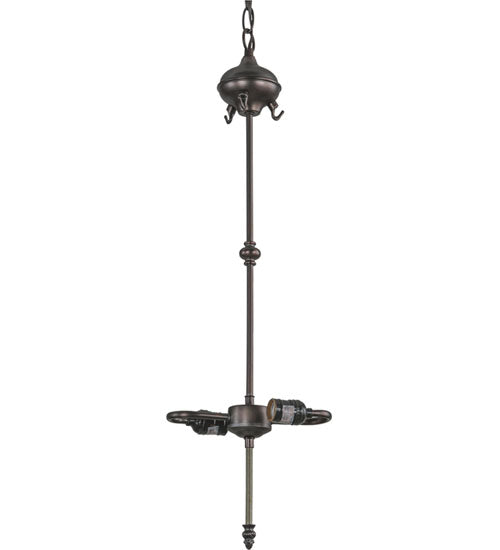 Meyda Lighting Dragonfly 20" 2-Light Mahogany Bronze Trellis Inverted Pendant Light With Multi-Colored Shade Glass