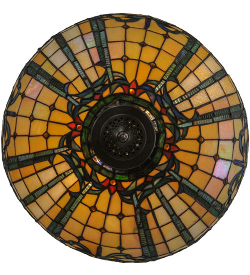 Meyda Lighting Dragonfly 20" 2-Light Mahogany Bronze Trellis Inverted Pendant Light With Multi-Colored Shade Glass