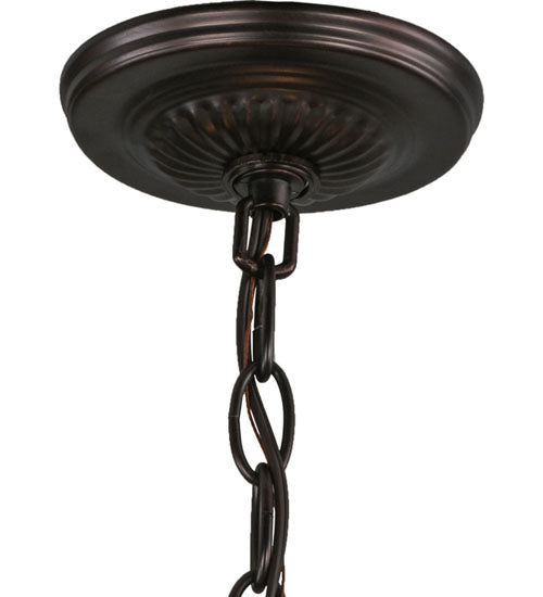 Meyda Lighting Dragonfly 20" 2-Light Mahogany Bronze Trellis Inverted Pendant Light With Multi-Colored Shade Glass