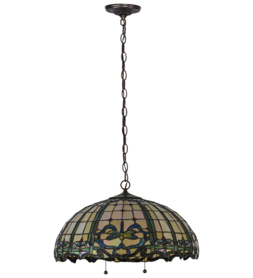 Meyda Lighting Dragonfly 20" 2-Light Mahogany Bronze Trellis Pendant Light With Multi-Colored Shade Glass