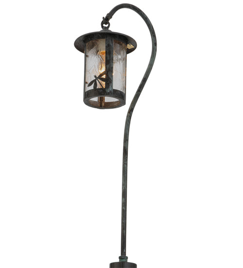 Meyda Lighting Dragonfly 26" Craftsman Verdigris Shepherd's Hook Landscape Fixture With Clear Leaf Shade Glass