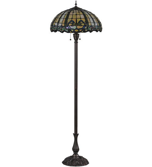 Meyda Lighting Dragonfly 63" 3-Light Mahogany Bronze Trellis Floor Lamp With Multi-Colored Shade Glass