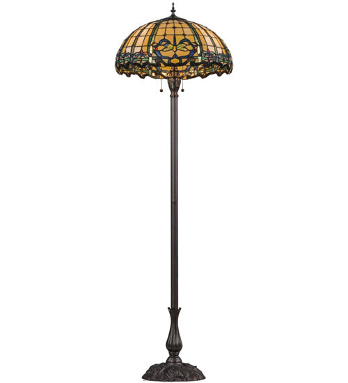 Meyda Lighting Dragonfly 63" 3-Light Mahogany Bronze Trellis Floor Lamp With Multi-Colored Shade Glass