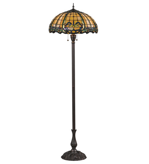 Meyda Lighting Dragonfly 63" 3-Light Mahogany Bronze Trellis Floor Lamp With Multi-Colored Shade Glass