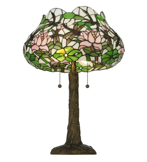 Meyda Lighting Dragonfly Flower 23" 2-Light Mahogany Bronze Table Lamp With Multi-Colored Shade Glass