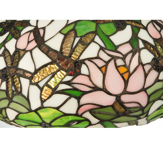 Meyda Lighting Dragonfly Flower 23" 2-Light Mahogany Bronze Table Lamp With Multi-Colored Shade Glass