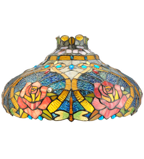 Meyda Lighting Dragonfly Rose 26" 3-Light Mahogany Bronze Table Lamp With Multi-Colored Shade Glass