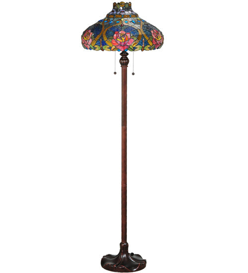 Meyda Lighting Dragonfly Rose 60" 2-Light Mahogany Bronze Floor Lamp With Multi-Colored Shade Glass