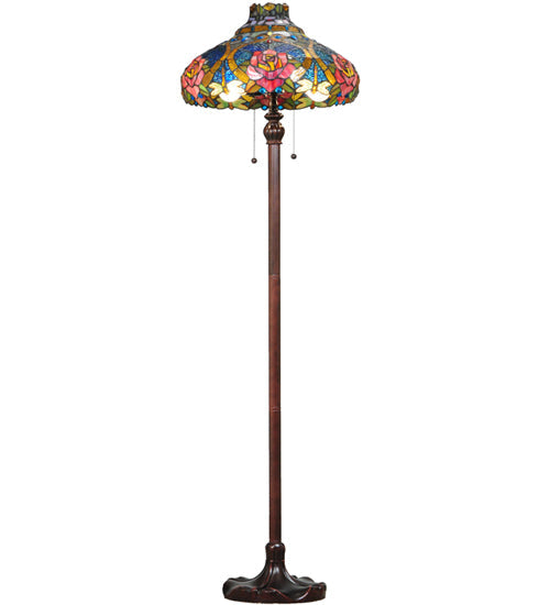 Meyda Lighting Dragonfly Rose 60" 2-Light Mahogany Bronze Floor Lamp With Multi-Colored Shade Glass