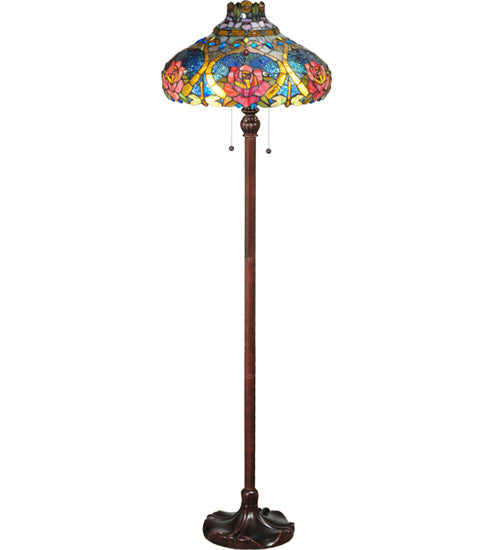 Meyda Lighting Dragonfly Rose 60" 2-Light Mahogany Bronze Floor Lamp With Multi-Colored Shade Glass