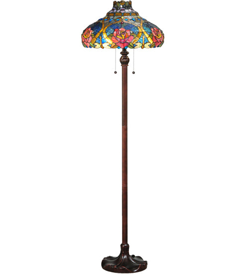 Meyda Lighting Dragonfly Rose 60" 2-Light Mahogany Bronze Floor Lamp With Multi-Colored Shade Glass