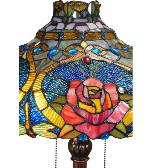 Meyda Lighting Dragonfly Rose 60" 2-Light Mahogany Bronze Floor Lamp With Multi-Colored Shade Glass