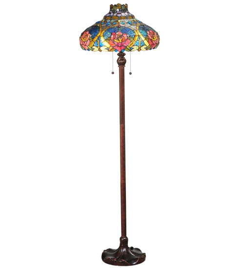 Meyda Lighting Dragonfly Rose 60" 2-Light Mahogany Bronze Floor Lamp With Multi-Colored Shade Glass