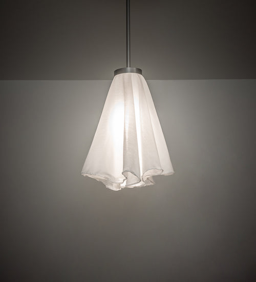 Meyda Lighting Drapery 12" Nickel Pendant Light With White Fabric Shade