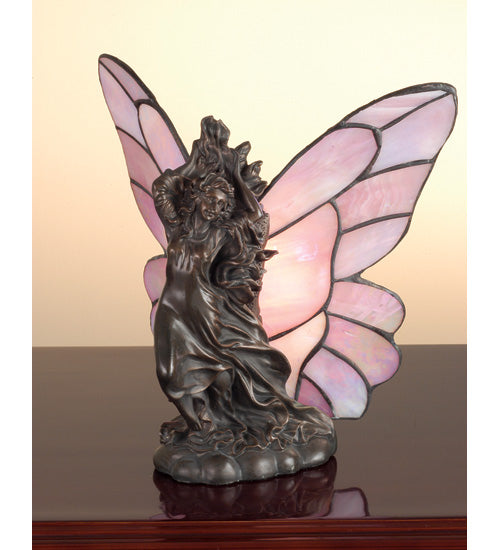 Meyda Lighting Drifting Fairy 8" Mahogany Bronze Accent Table Lamp With Pink Shade Glass