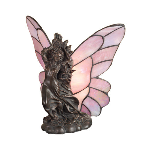 Meyda Lighting Drifting Fairy 8" Mahogany Bronze Accent Table Lamp With Pink Shade Glass