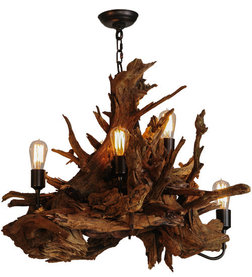 Meyda Lighting Driftwood 30" 5-Light Mahogany Bronze and Natural Wood Chandelier