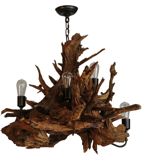 Meyda Lighting Driftwood 30" 5-Light Mahogany Bronze and Natural Wood Chandelier
