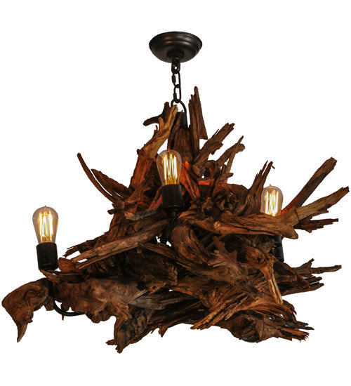 Meyda Lighting Driftwood 30" 5-Light Mahogany Bronze and Natural Wood Chandelier