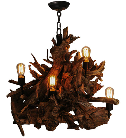 Meyda Lighting Driftwood 30" 5-Light Mahogany Bronze and Natural Wood Chandelier
