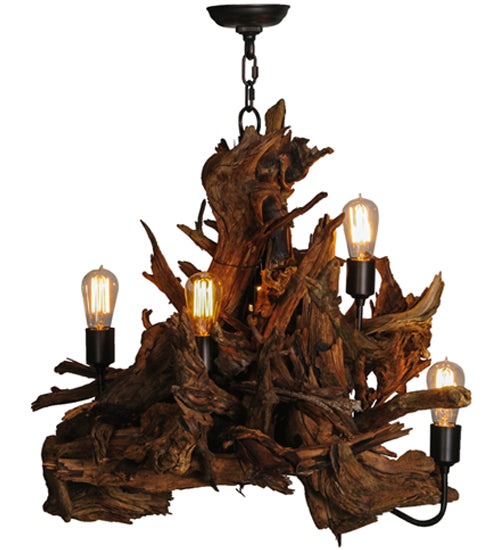 Meyda Lighting Driftwood 30" 5-Light Mahogany Bronze and Natural Wood Chandelier