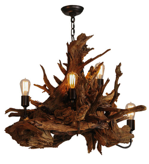 Meyda Lighting Driftwood 30" 5-Light Mahogany Bronze and Natural Wood Chandelier