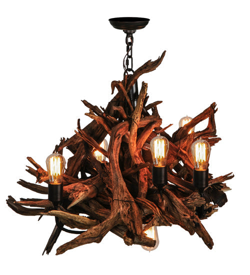 Meyda Lighting Driftwood 30" 6-Light Mahogany Bronze and Natural Wood Chandelier