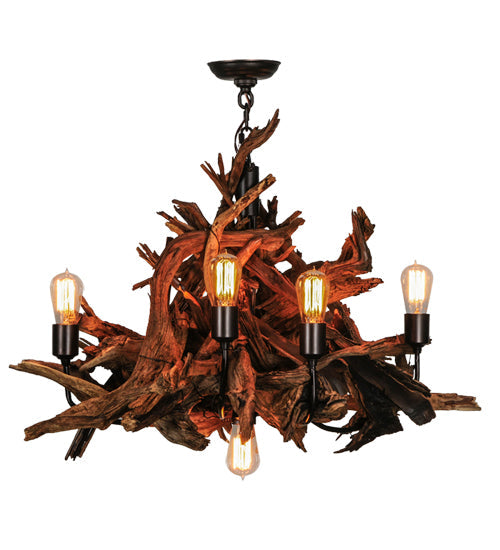 Meyda Lighting Driftwood 30" 6-Light Mahogany Bronze and Natural Wood Chandelier