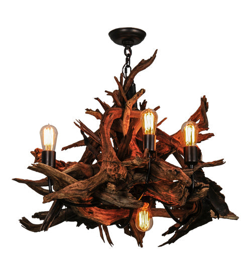 Meyda Lighting Driftwood 30" 6-Light Mahogany Bronze and Natural Wood Chandelier