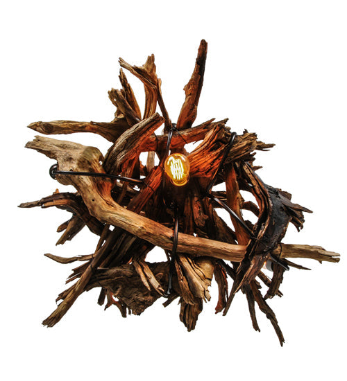 Meyda Lighting Driftwood 30" 6-Light Mahogany Bronze and Natural Wood Chandelier