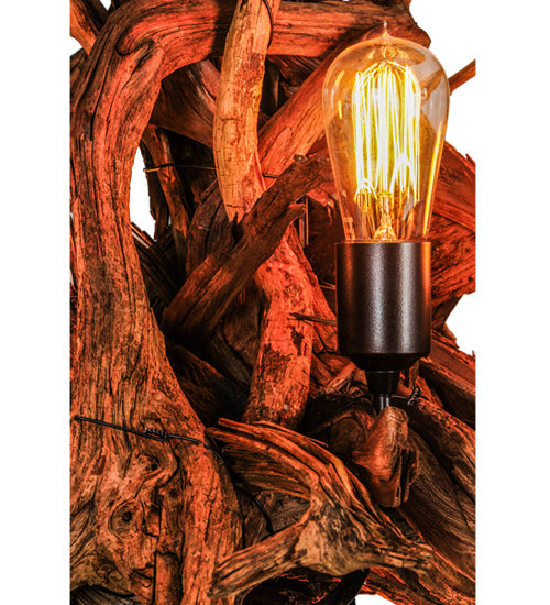 Meyda Lighting Driftwood 30" 6-Light Mahogany Bronze and Natural Wood Chandelier