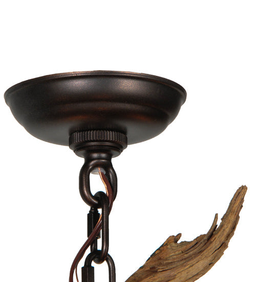 Meyda Lighting Driftwood 30" 6-Light Mahogany Bronze and Natural Wood Chandelier