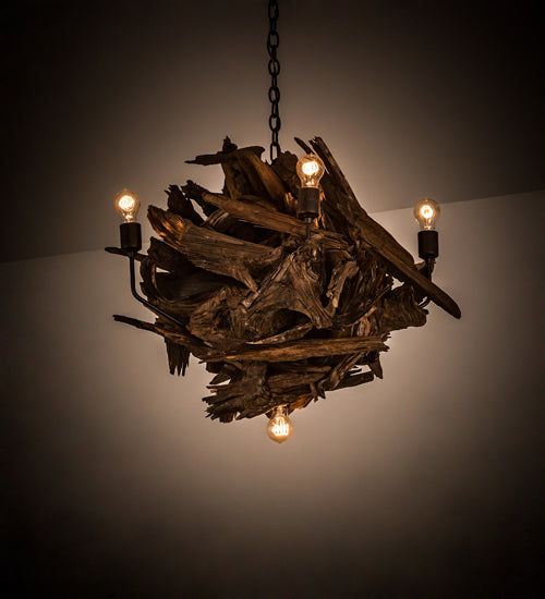 Meyda Lighting Driftwood 30" 6-Light Natural Wood & Mahogany Bronze Chandelier