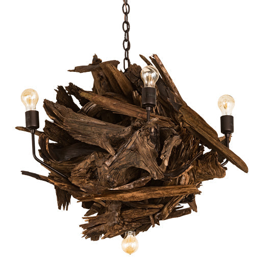 Meyda Lighting Driftwood 30" 6-Light Natural Wood & Mahogany Bronze Chandelier