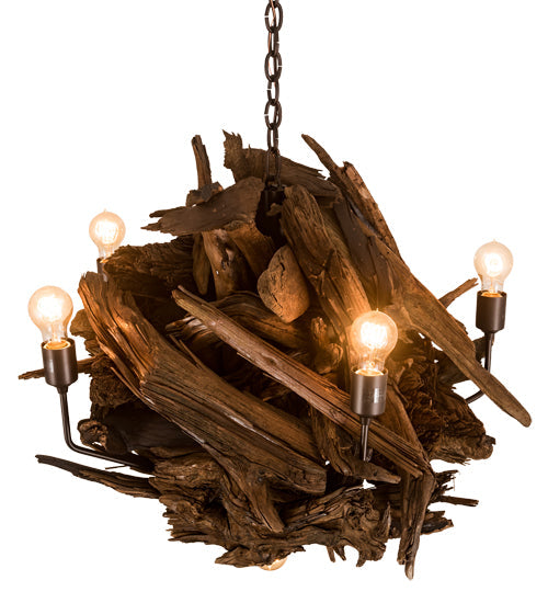 Meyda Lighting Driftwood 30" 6-Light Natural Wood & Mahogany Bronze Chandelier