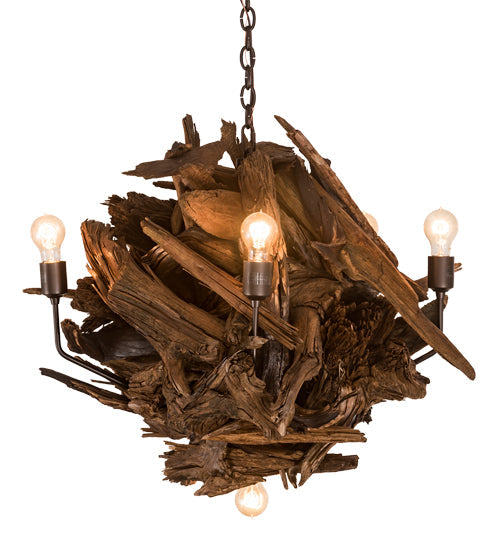 Meyda Lighting Driftwood 30" 6-Light Natural Wood & Mahogany Bronze Chandelier