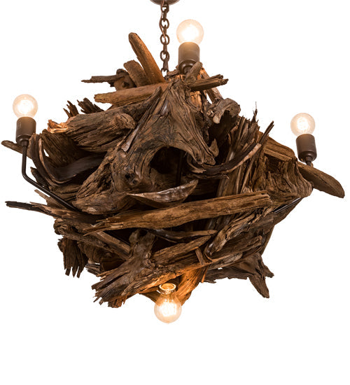Meyda Lighting Driftwood 30" 6-Light Natural Wood & Mahogany Bronze Chandelier