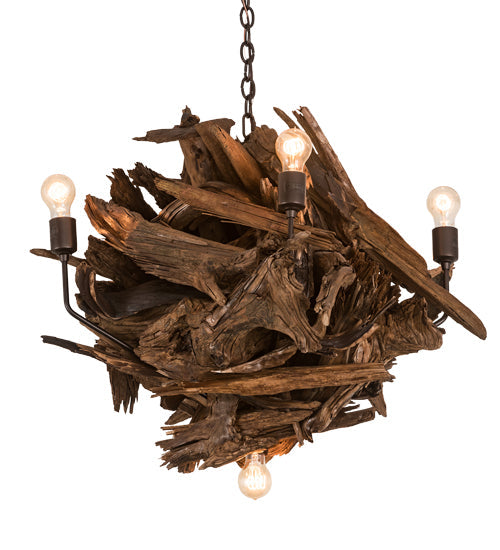 Meyda Lighting Driftwood 30" 6-Light Natural Wood & Mahogany Bronze Chandelier