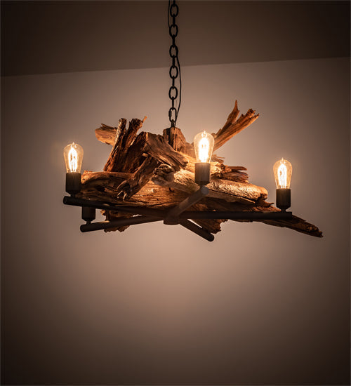 Meyda Lighting Driftwood 35" 5-Light Natural Wood & Wrinkle Black Chandelier
