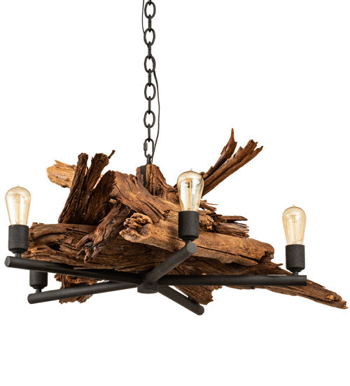 Meyda Lighting Driftwood 35" 5-Light Natural Wood & Wrinkle Black Chandelier