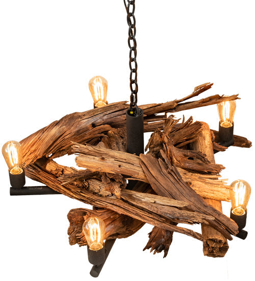 Meyda Lighting Driftwood 35" 5-Light Natural Wood & Wrinkle Black Chandelier