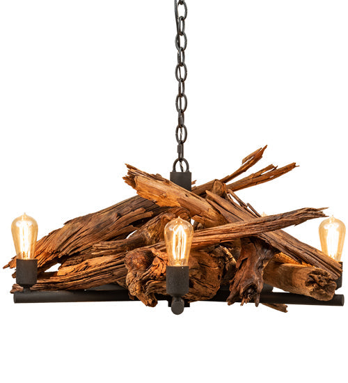 Meyda Lighting Driftwood 35" 5-Light Natural Wood & Wrinkle Black Chandelier